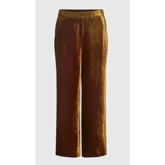 $525 ALC A.l.c. Womens 4 Orange Gold Shiny High Rise Velour Velvet Wide Pants - Picture 2 of 7